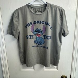 Disney Stitch Troublemaker Graphic Tee Womens L Grey Y2K Sleepwear Lilo & Stitch